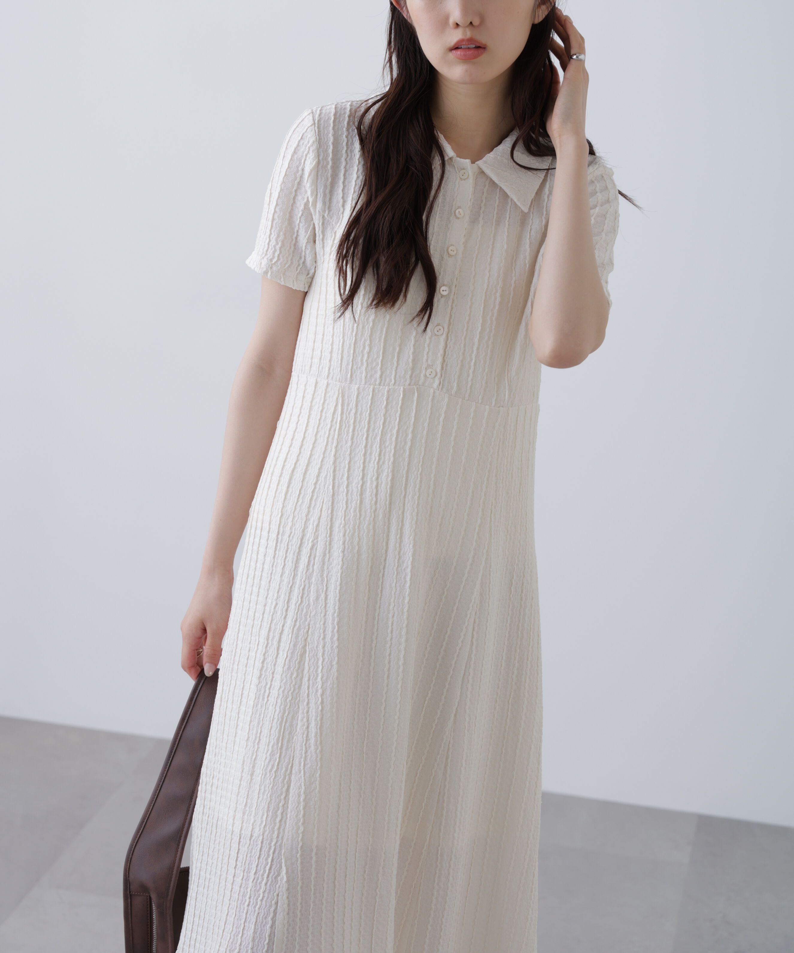  「カットジャガードポロワンピース」|ワンピース|