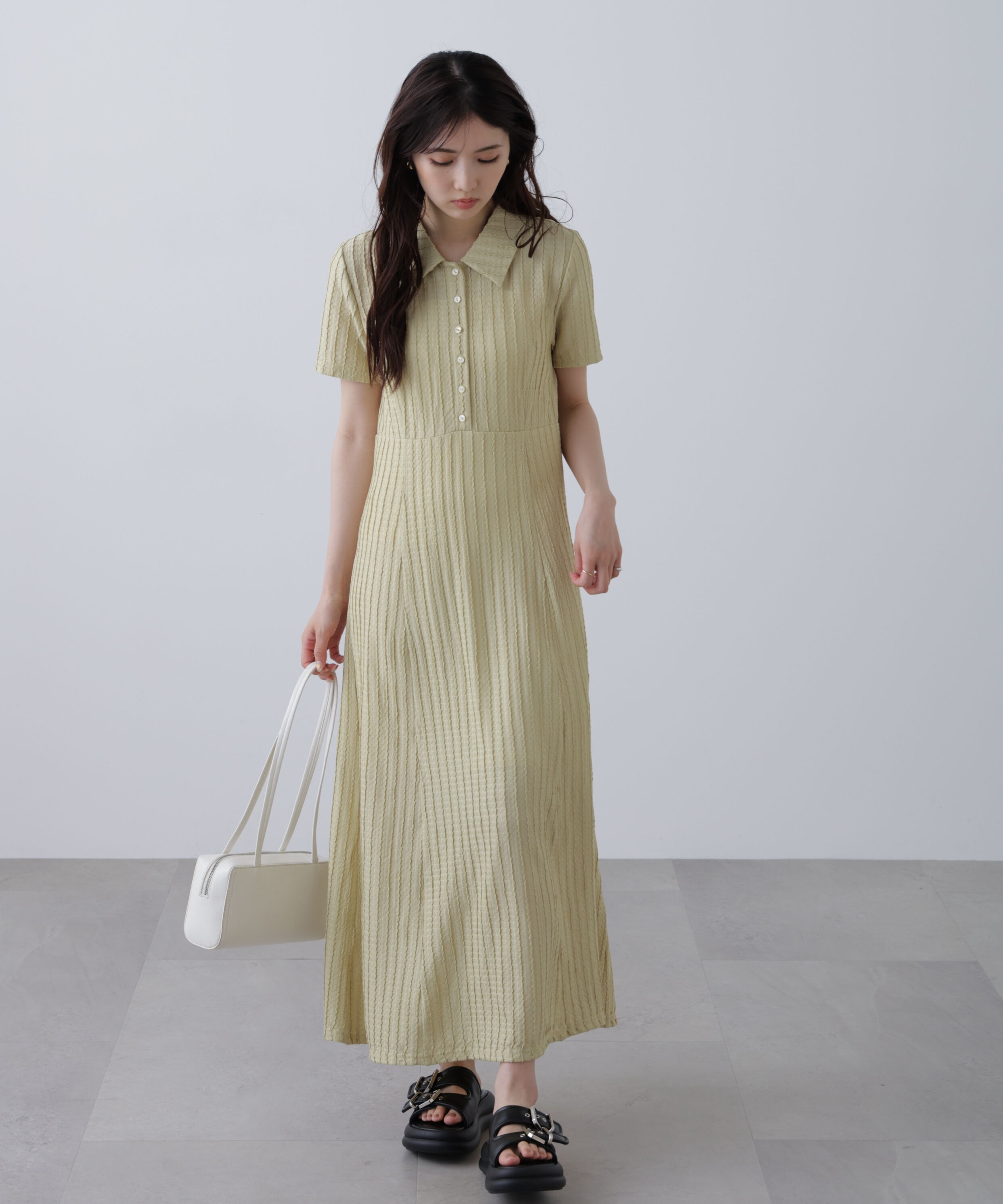  「カットジャガードポロワンピース」|ワンピース|