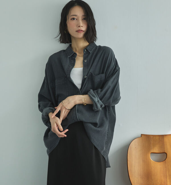 Doux archives「ソフトデニム２ＷＡＹシャツ／」|シャツ・ブラウス|CHARCOAL GRAY