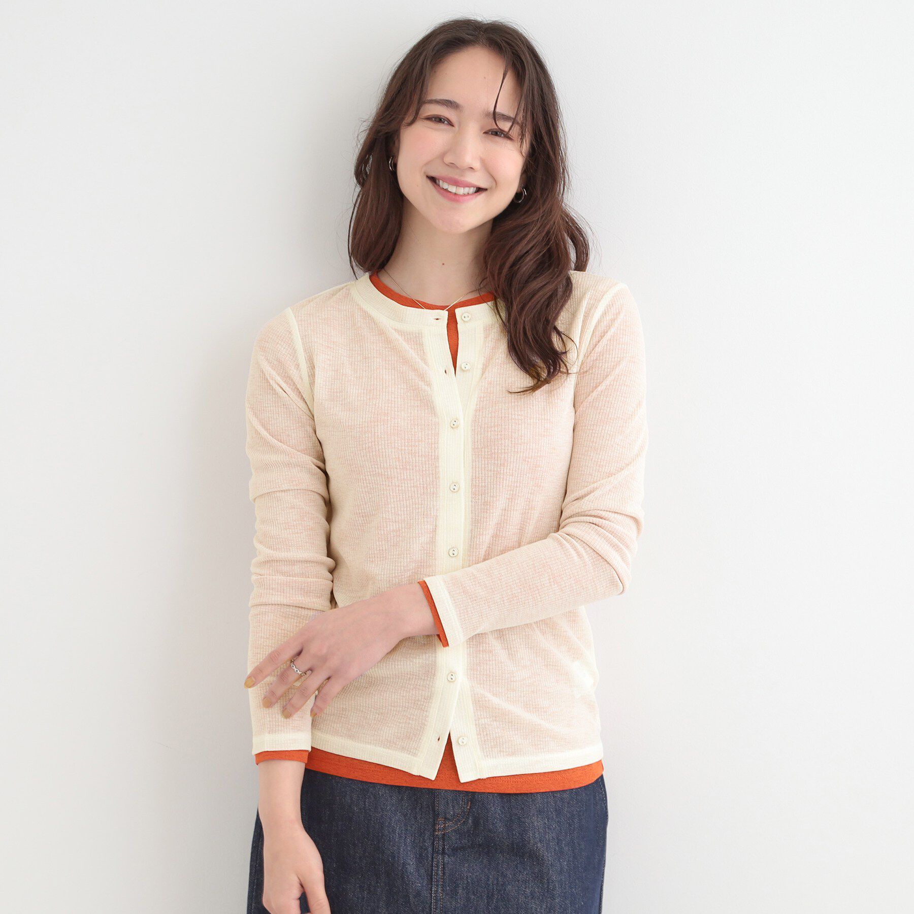 SHOO･LA･RUE「【2点セット/洗濯機可/S-LL】こなれ感あるレイヤードスタイルが即完成 シアーカーディガン+ロンT」|その他|