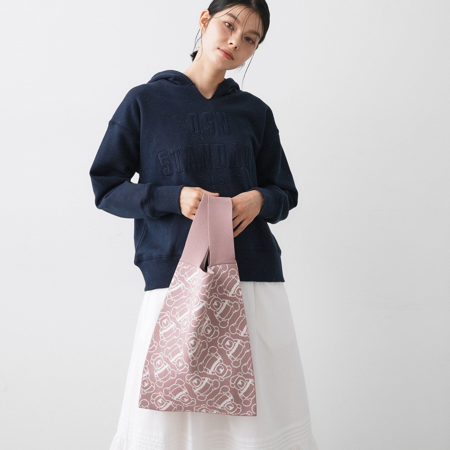 Dessin「【マシンウォッシャブル】Deddyジャガードニットバッグ」|トートバッグ|ライトピンク(070