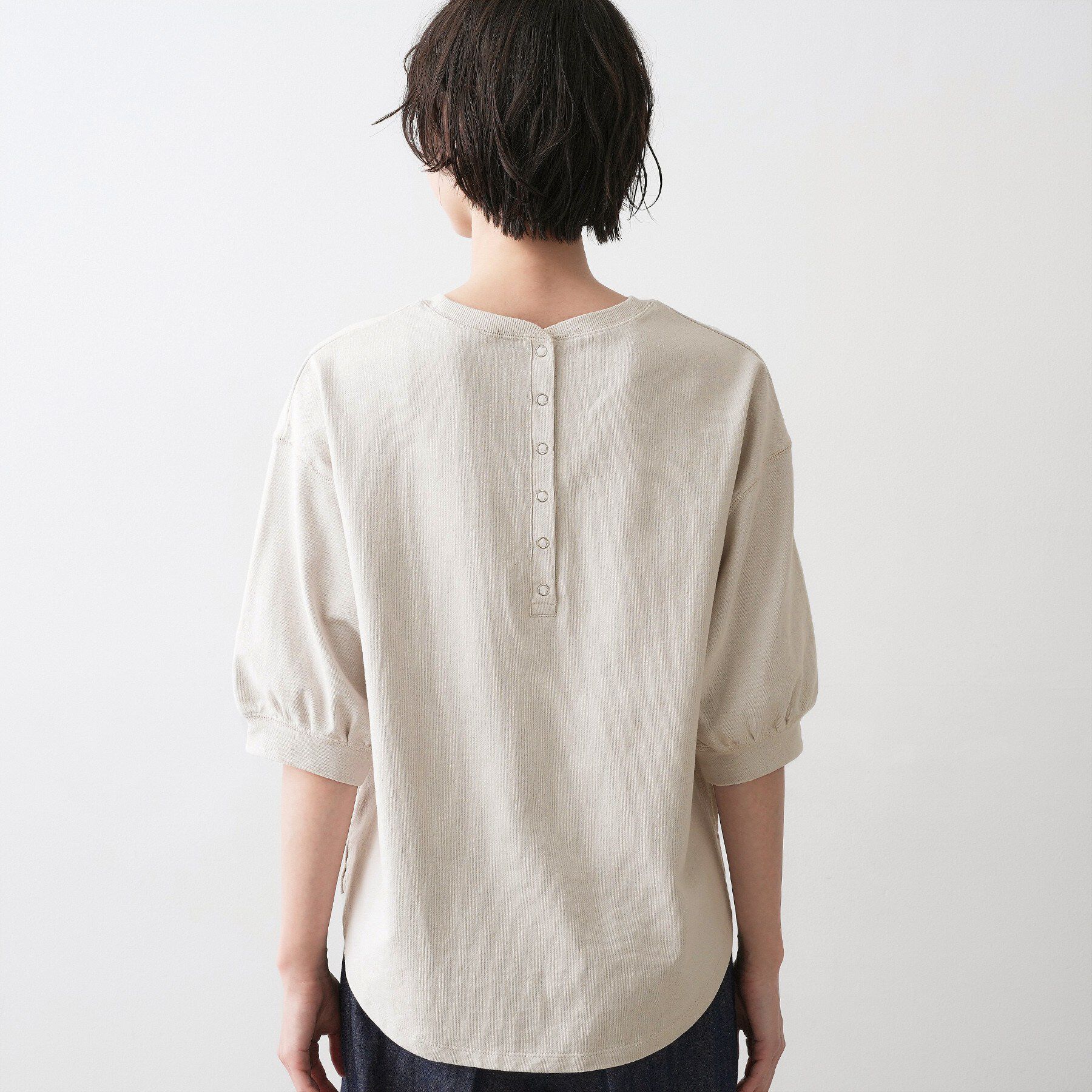 Dessin「【360度可愛い・洗える】バックヘンリーカットソー5分袖」|Tシャツ・カットソー|