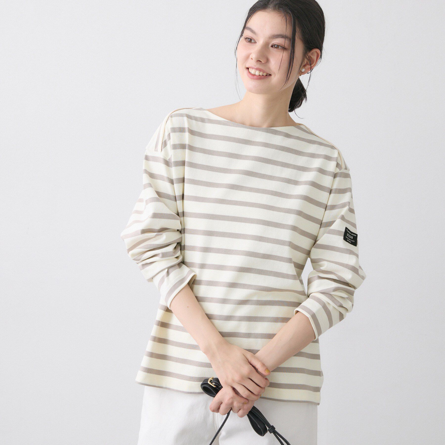 Dessin「【洗える】クルーネックボーダーカットソー」|Tシャツ・カットソー|ライトグレー(311