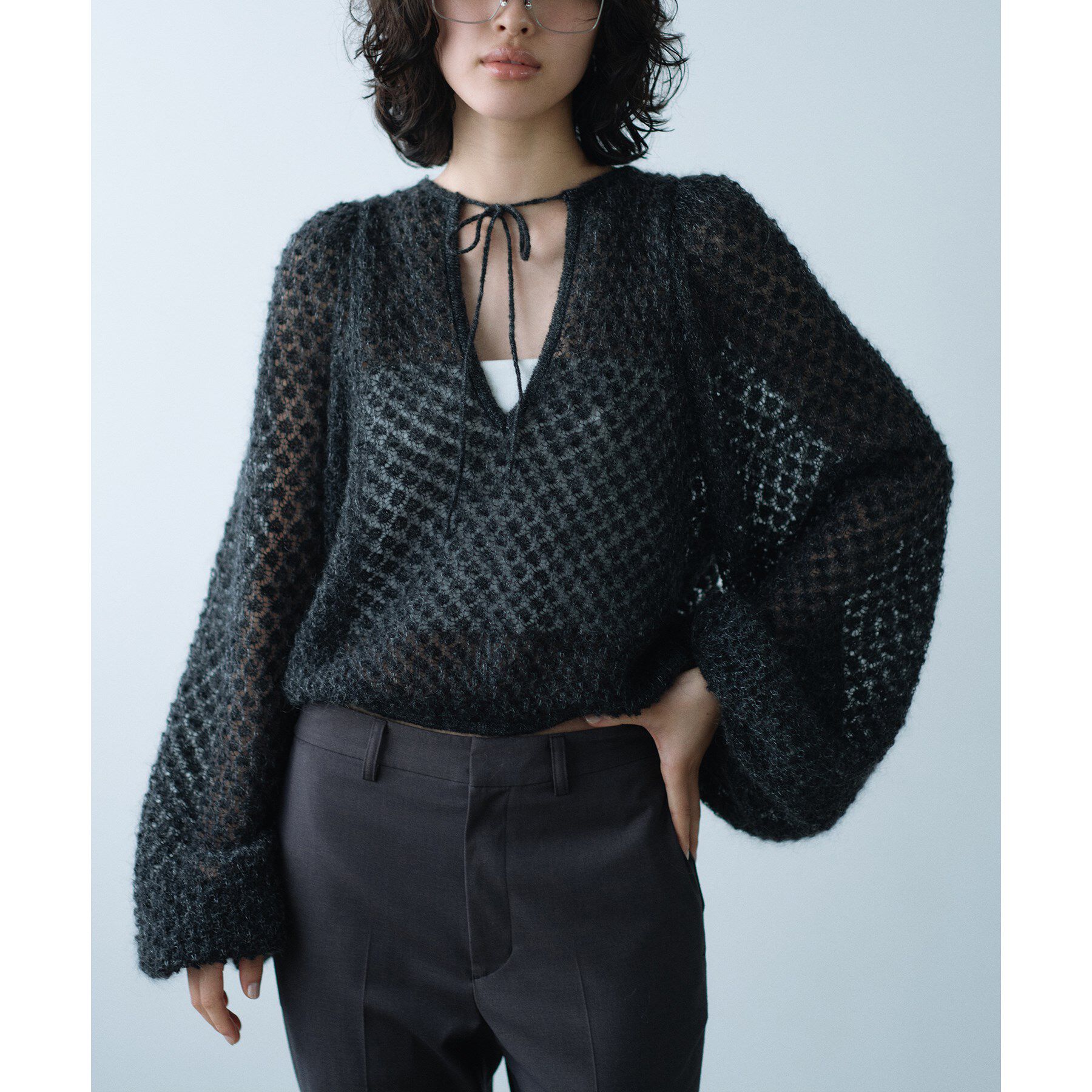 CODE A「2way sheer mohair pullover」|ニット・セーター|チャコールグレー(0