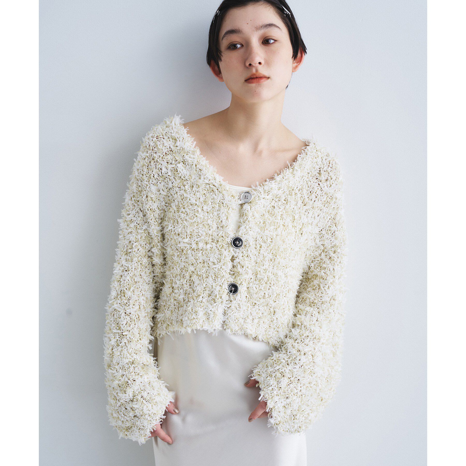 CODE A「fancy yarn cardigan」|カーディガン|ライトグリーン(42