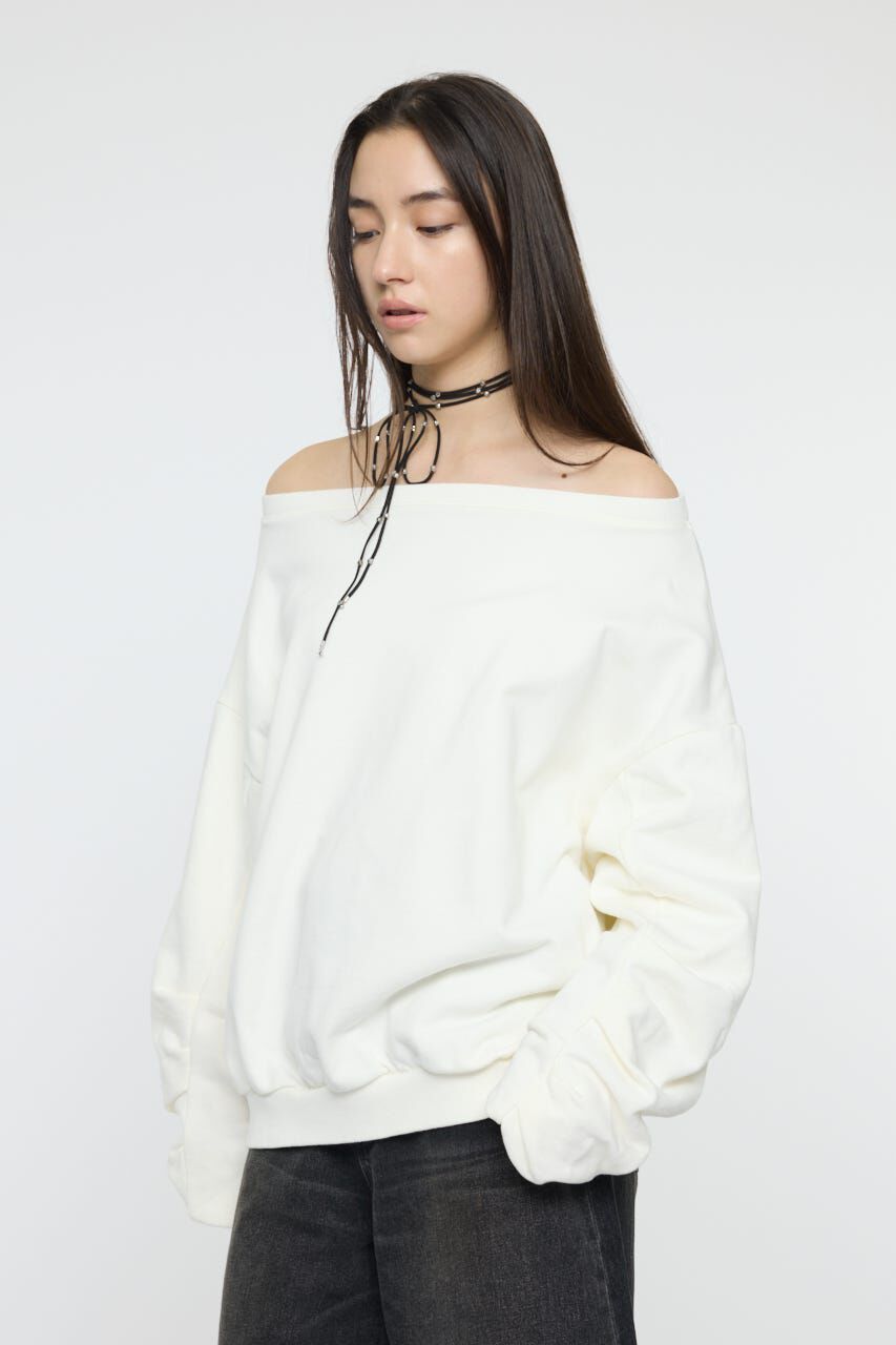 MOUSSY「WASHED OFF SHOULDER スウェット」|パーカー|O/WHT1