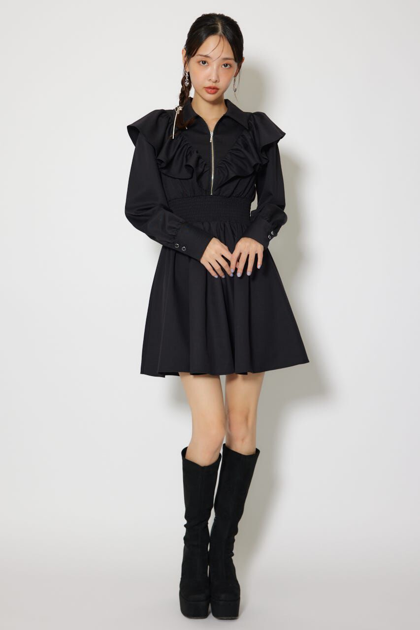 rienda「フロントZIPフリルミニシャツワンピース」|ワンピース|
