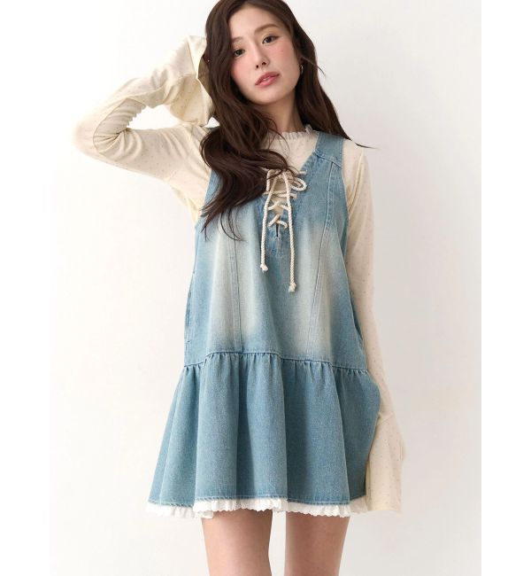 CALNAMUR「フロントレースアップデニムワンピース」|ワンピース|
