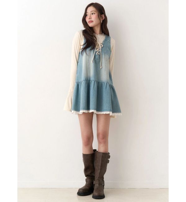 CALNAMUR「フロントレースアップデニムワンピース」|ワンピース|
