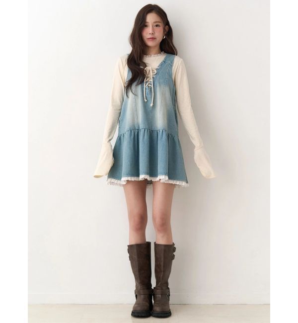 CALNAMUR「フロントレースアップデニムワンピース」|ワンピース|