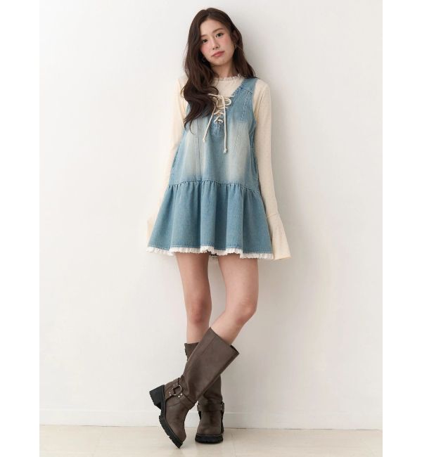CALNAMUR「フロントレースアップデニムワンピース」|ワンピース|