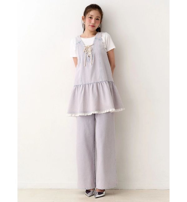 CALNAMUR「フロントレースアップデニムワンピース」|ワンピース|