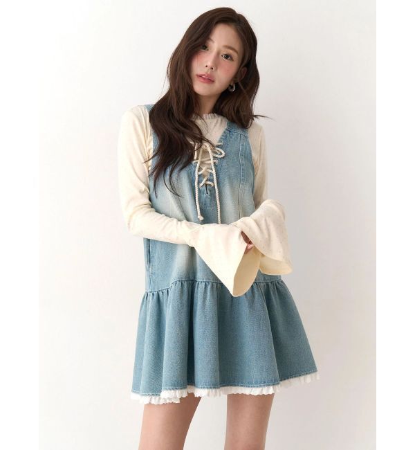 CALNAMUR「フロントレースアップデニムワンピース」|ワンピース|