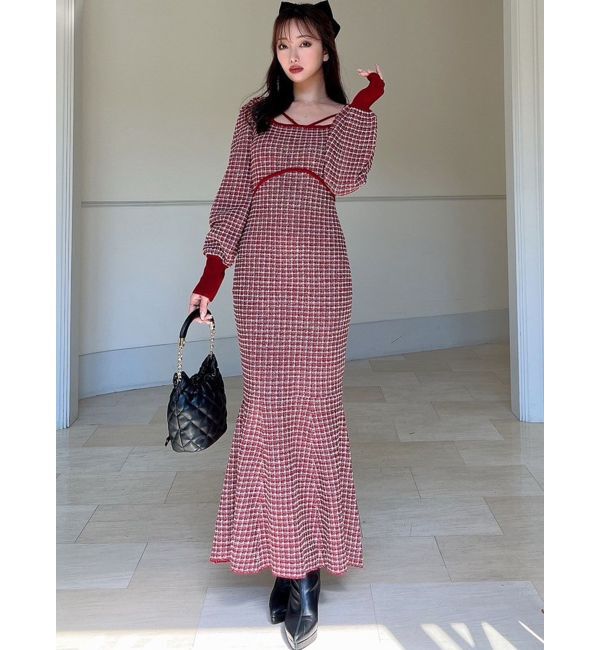 RESEXXY「バイカラーツイードマーメイドニットワンピース」|ワンピース|