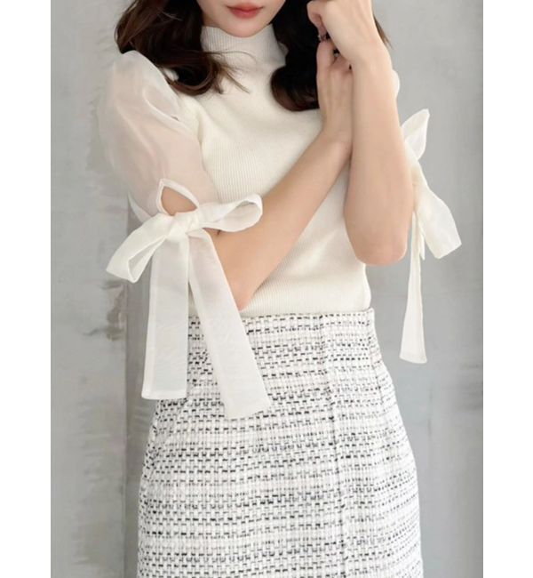 MERCURYDUO「異素材リボンスリーブニット」|ニット・セーター|