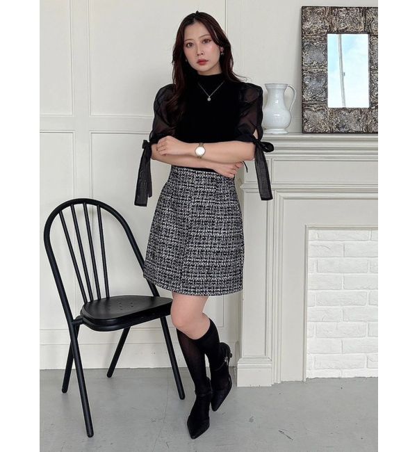 MERCURYDUO「異素材リボンスリーブニット」|ニット・セーター|