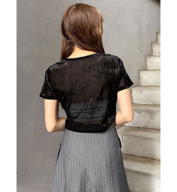 MURUA「クロップドシアーベロアTシャツ」|Tシャツ・カットソー|