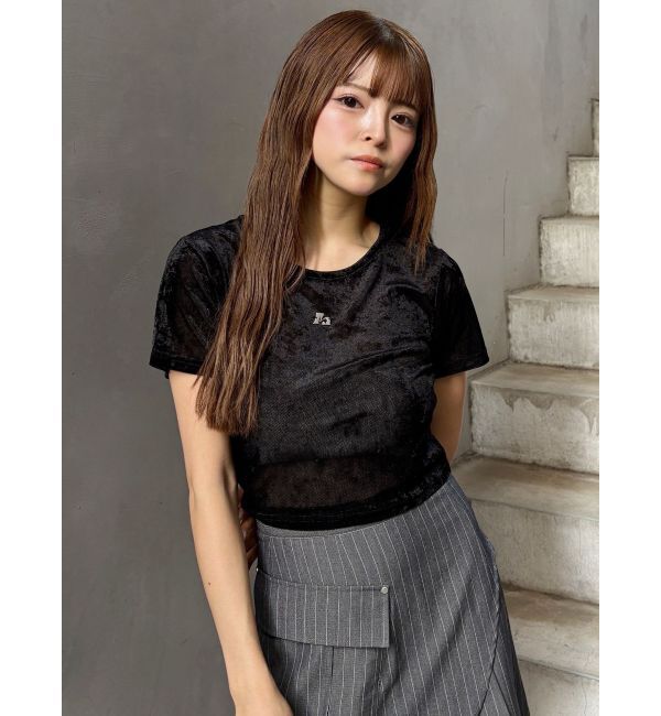 MURUA「クロップドシアーベロアTシャツ」|Tシャツ・カットソー|