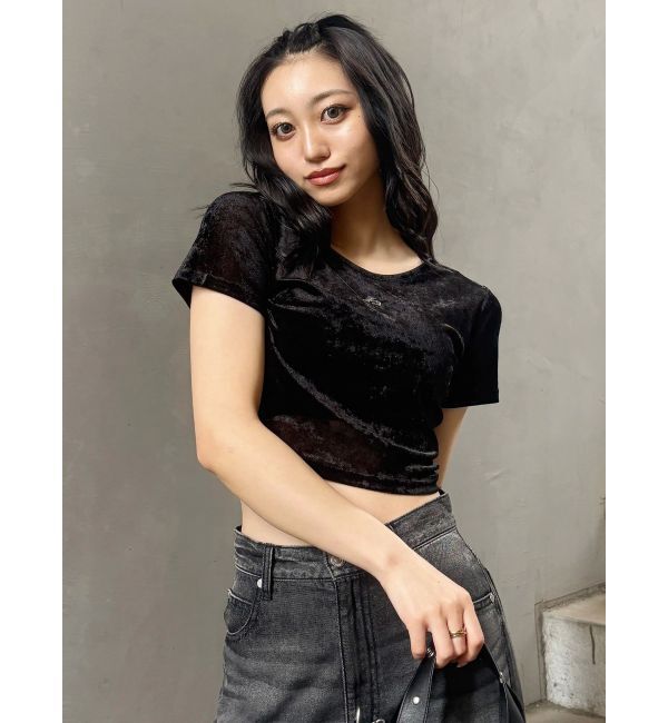 MURUA「クロップドシアーベロアTシャツ」|Tシャツ・カットソー|