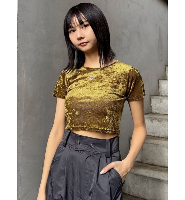 MURUA「クロップドシアーベロアTシャツ」|Tシャツ・カットソー|