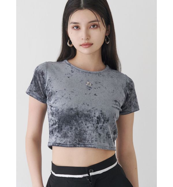 MURUA「クロップドシアーベロアTシャツ」|Tシャツ・カットソー|ブルー