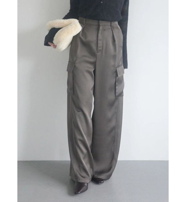 LAGUNAMOON「サテンカーゴワイドパンツ」|カーゴ|チャコールグレー