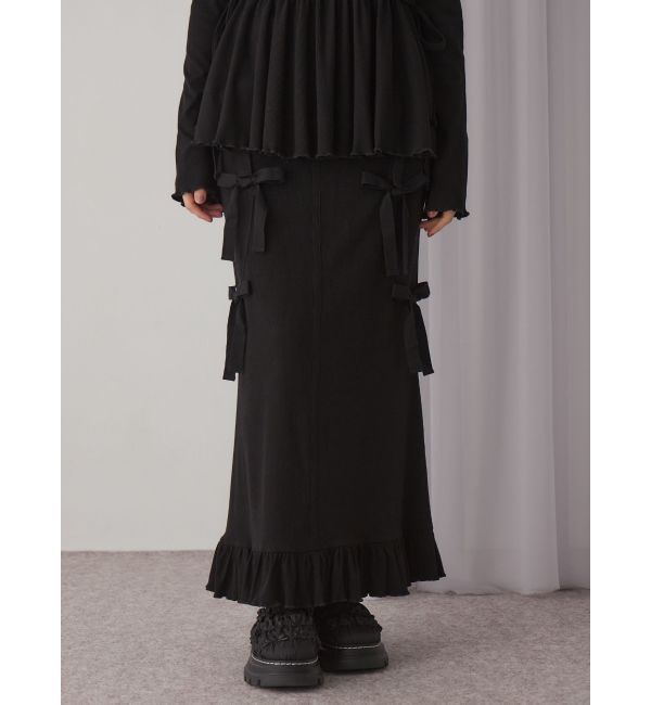 merry jenny「ribbon ribbonリブロングスカート」|スカート|ブラック