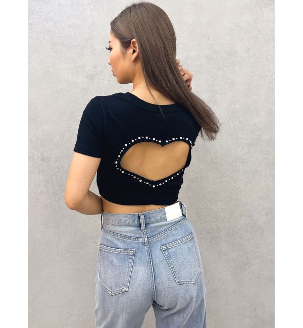 GYDA「BACK OPEN bijou heartトップス」|Tシャツ・カットソー|