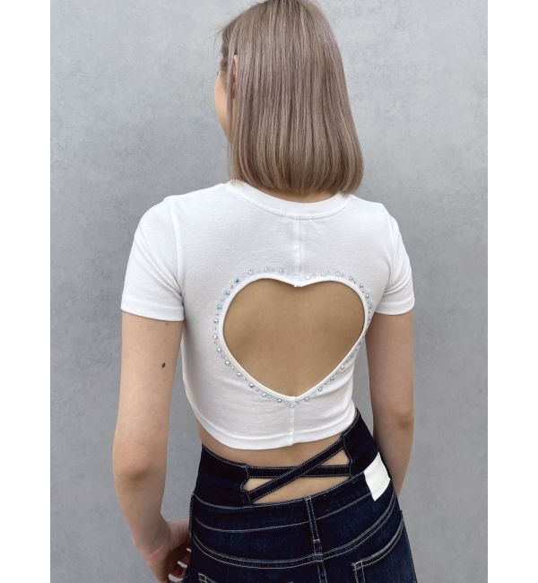 GYDA「BACK OPEN bijou heartトップス」|Tシャツ・カットソー|