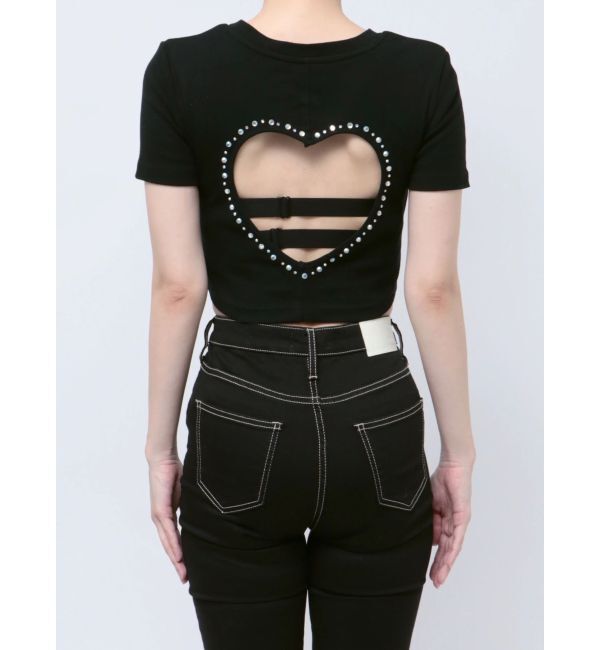 GYDA「BACK OPEN bijou heartトップス」|Tシャツ・カットソー|
