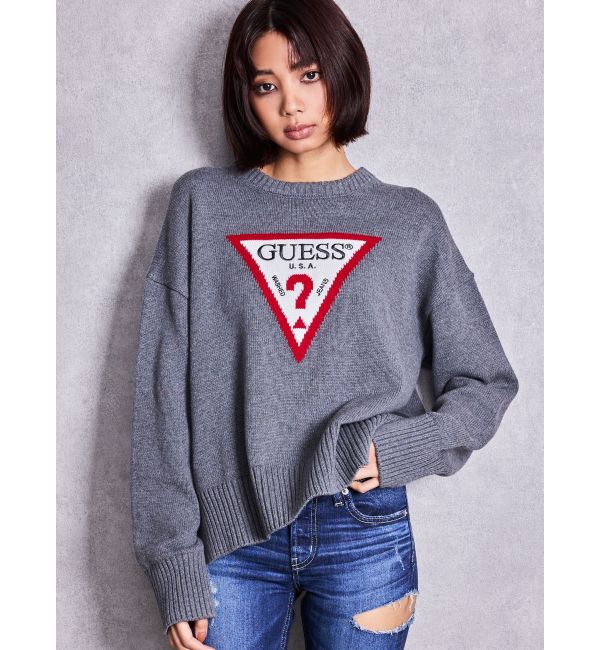GYDA「GUESS GJ LS CN BIG TRIANGLE SWTR」|ニット・セーター|グレー