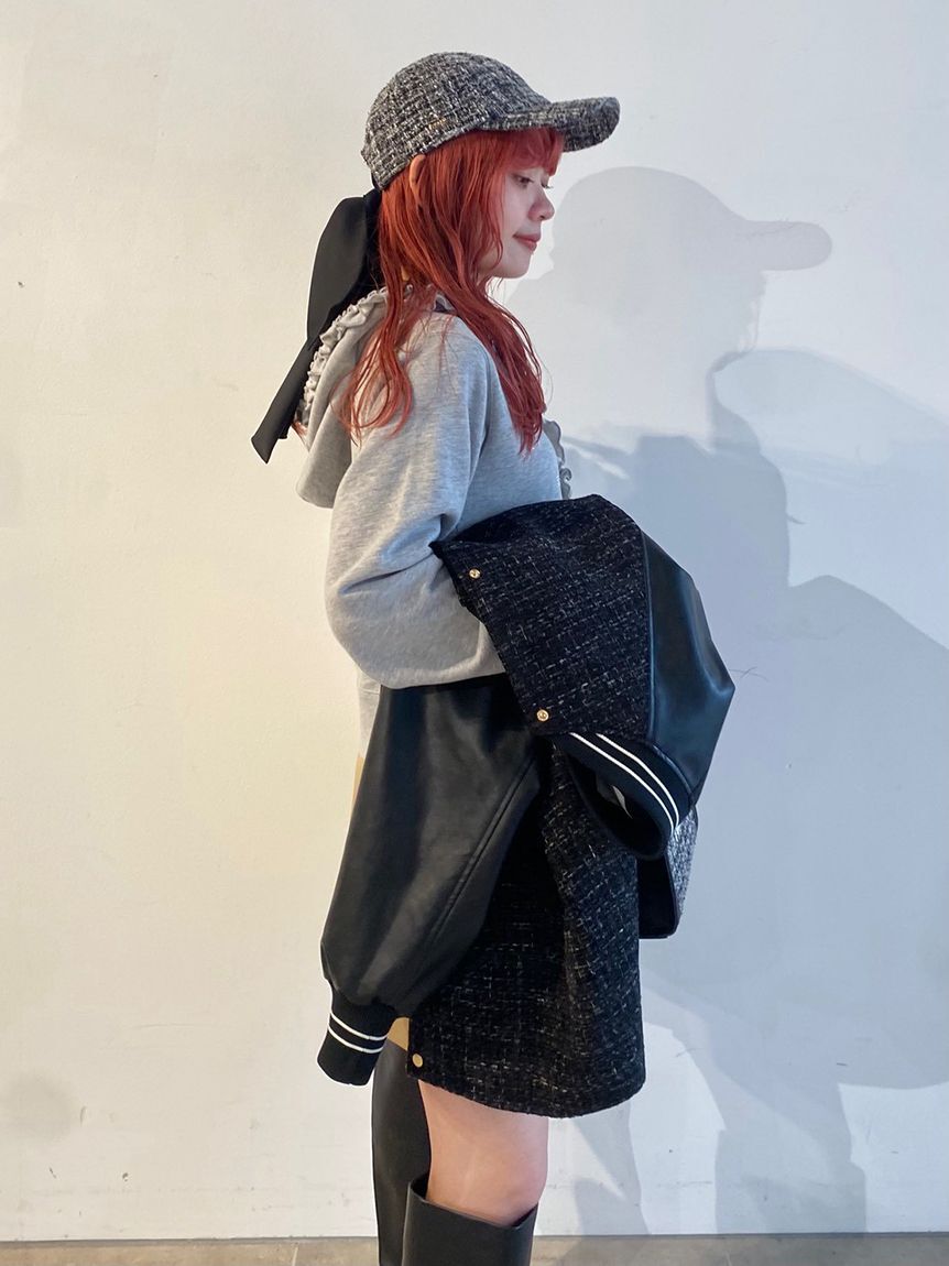 FURFUR「ツイード&times;サテンビッグリボンキャップ」|キャップ・キャスケット|