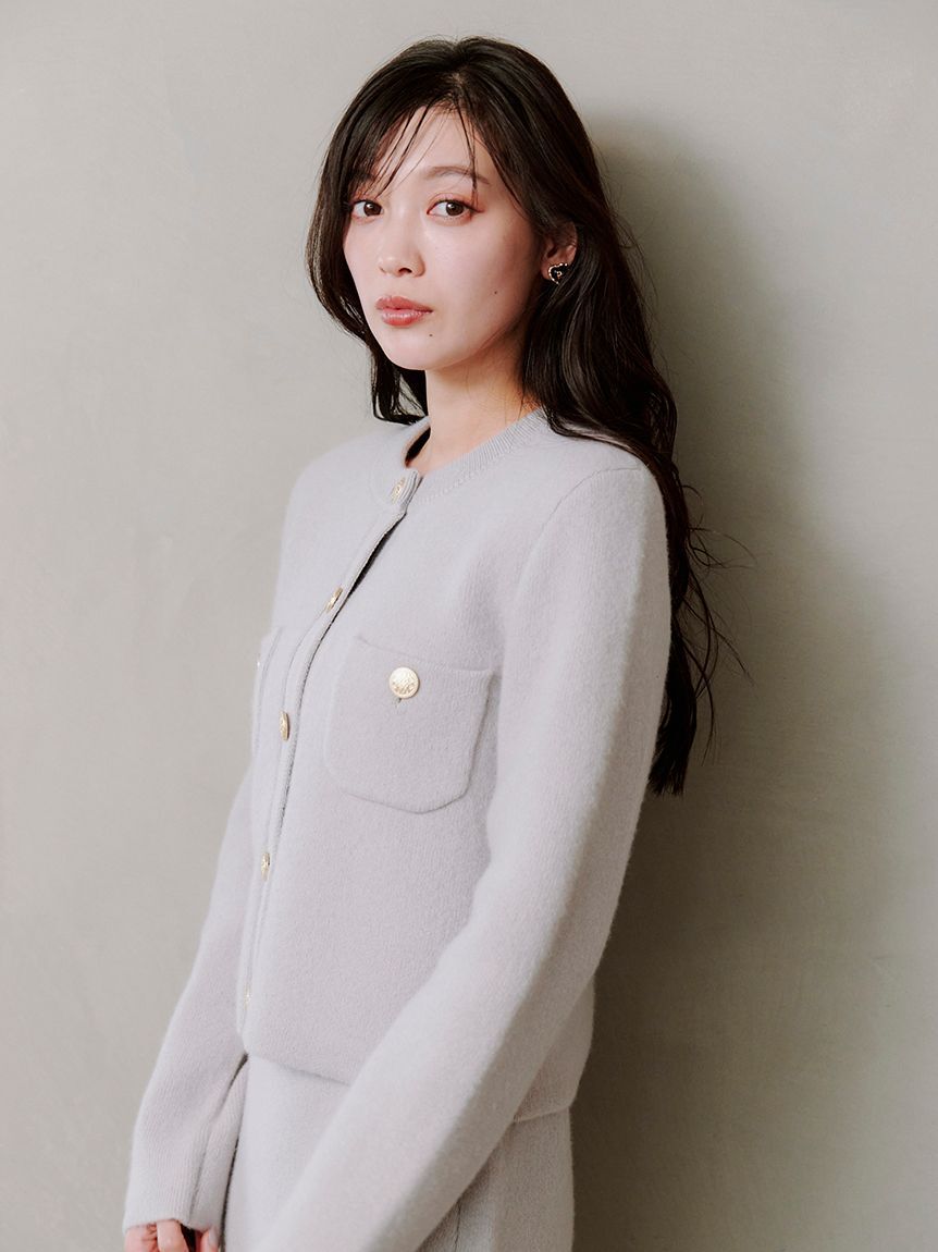 SNIDEL「フォックスニットジャケット」|ノーカラージャケット|