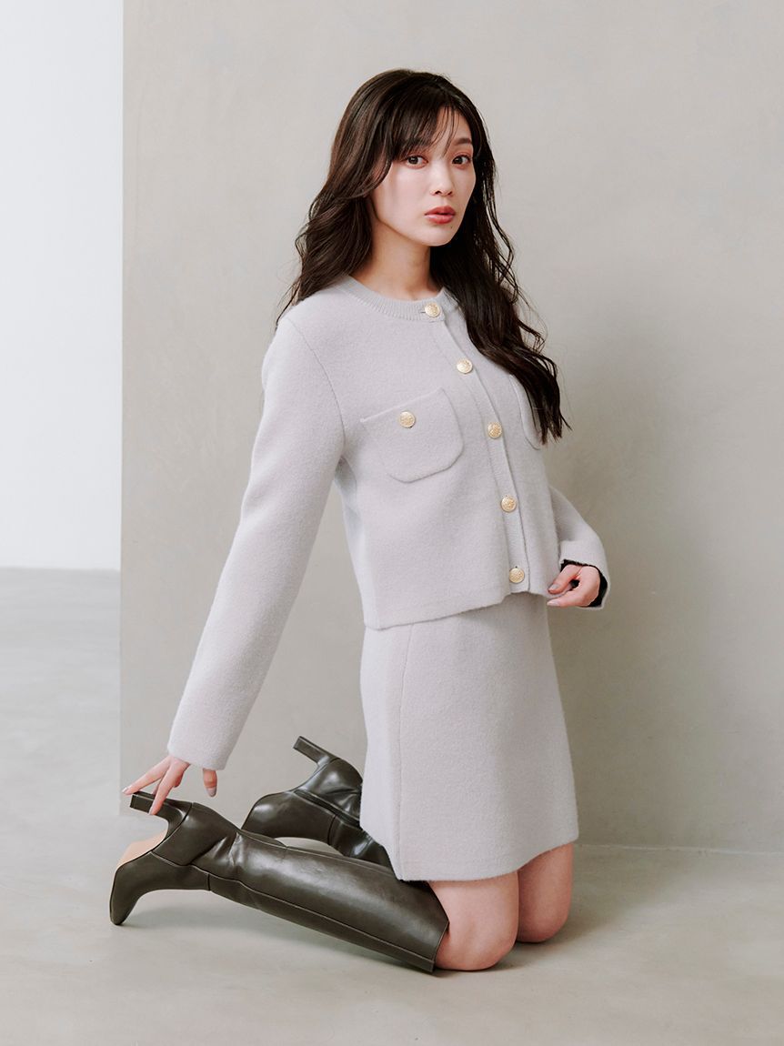 SNIDEL「フォックスニットジャケット」|ノーカラージャケット|