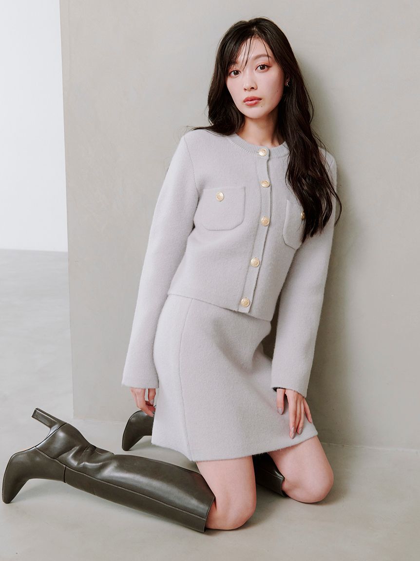 SNIDEL「フォックスニットジャケット」|ノーカラージャケット|