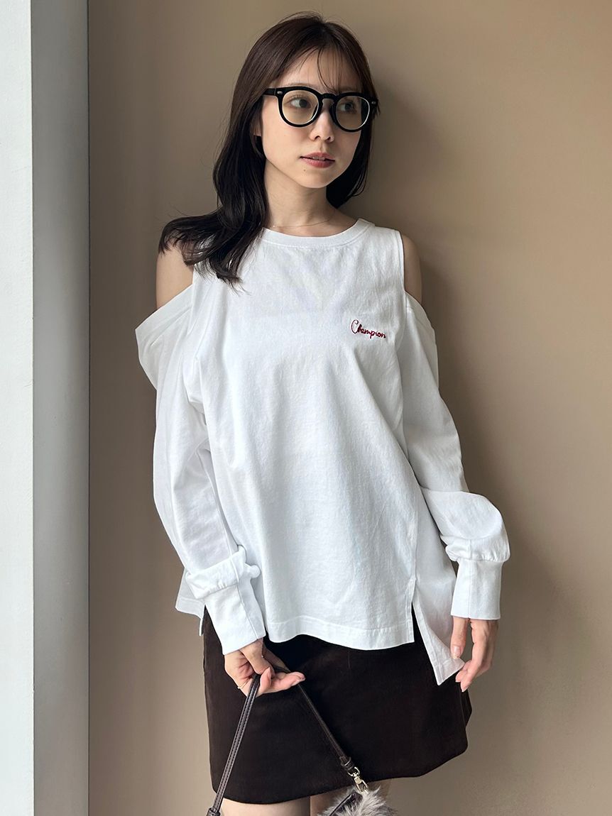 FRAY I.D「【FRAY I.D｜Champion】オフショルロングTシャツ」|Tシャツ・カットソー|WHT
