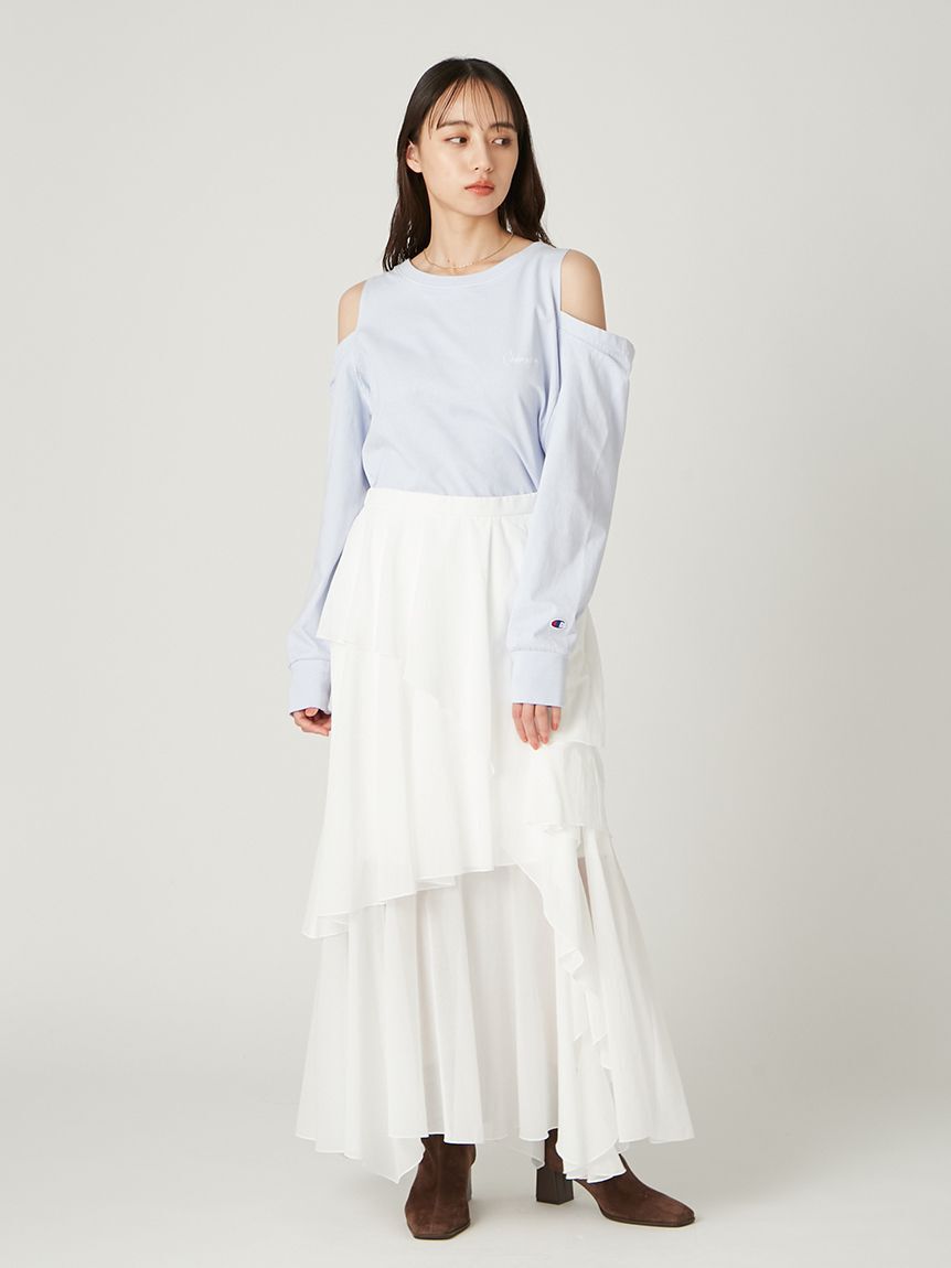 FRAY I.D「【FRAY I.D｜Champion】オフショルロングTシャツ」|Tシャツ・カットソー|