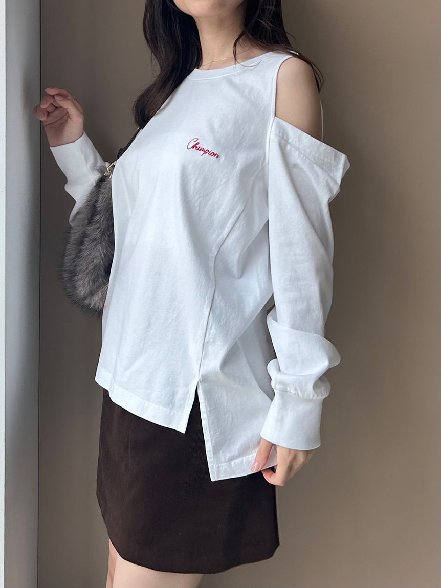 FRAY I.D「【FRAY I.D｜Champion】オフショルロングTシャツ」|Tシャツ・カットソー|