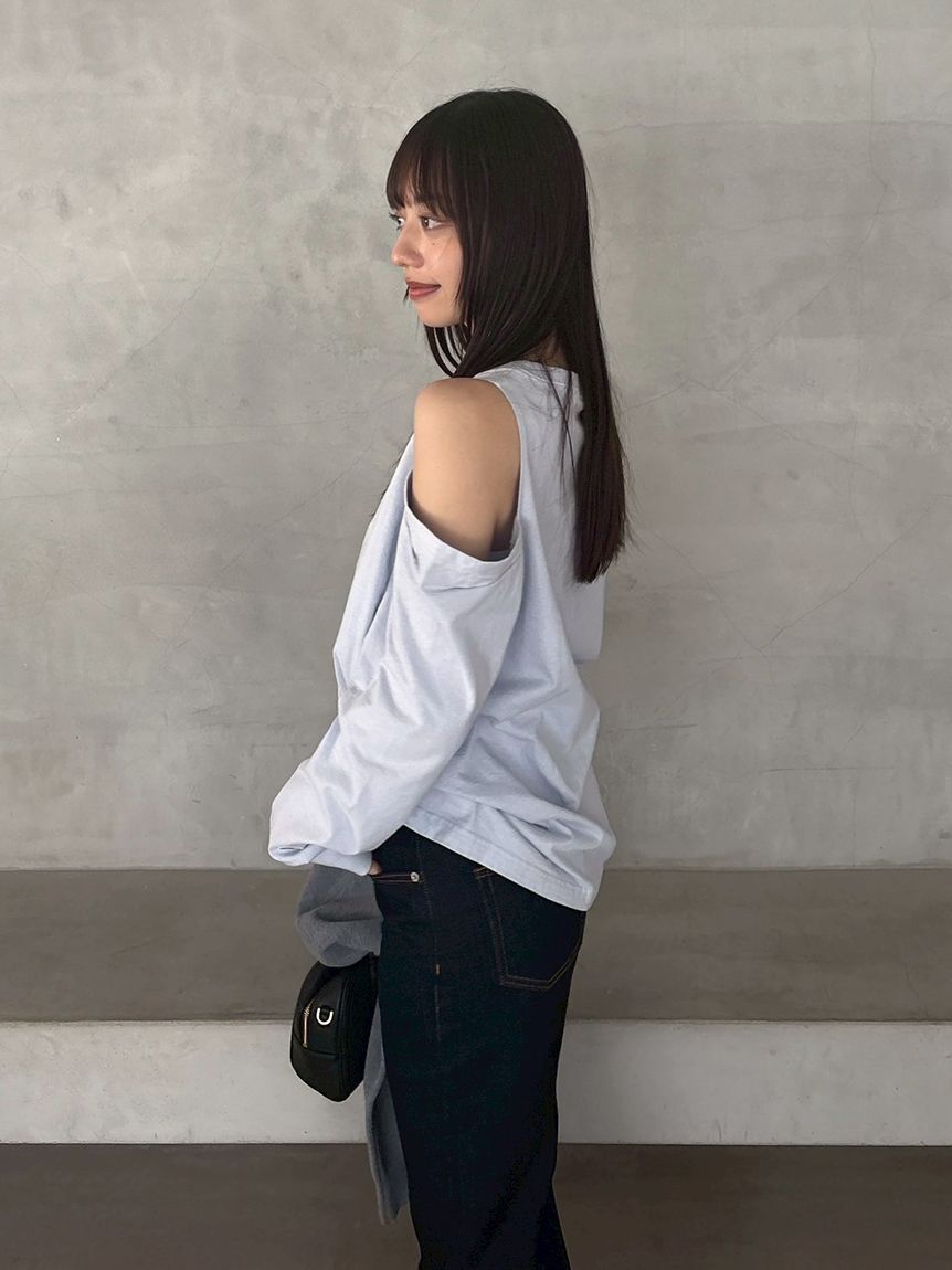 FRAY I.D「【FRAY I.D｜Champion】オフショルロングTシャツ」|Tシャツ・カットソー|
