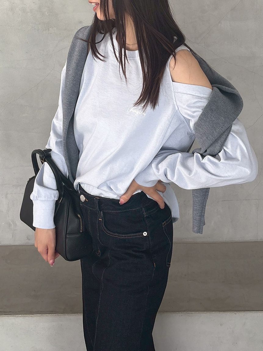 FRAY I.D「【FRAY I.D｜Champion】オフショルロングTシャツ」|Tシャツ・カットソー|