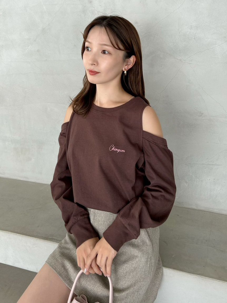 FRAY I.D「【FRAY I.D｜Champion】オフショルロングTシャツ」|Tシャツ・カットソー|BRW