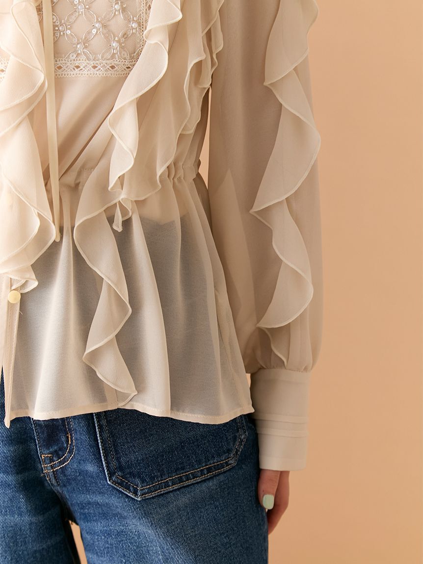 LILY BROWN「[L.B CANDY STOCK]ビジューフリルブラウス」|シャツ・ブラウス|