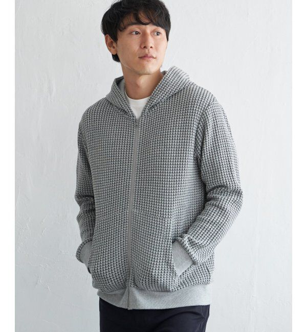 ikka「ビッグワッフルジップパーカー」|カーディガン|グレー