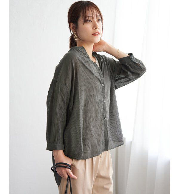 ikka「コットン楊柳バンドカラーシャツ」|シャツ・ブラウス|