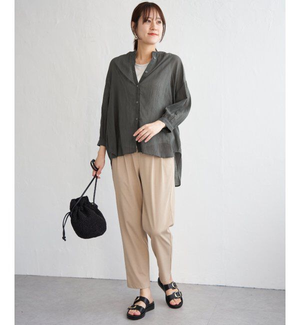 ikka「コットン楊柳バンドカラーシャツ」|シャツ・ブラウス|