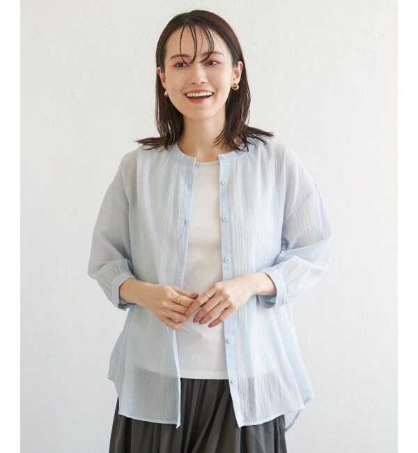ikka「コットン楊柳バンドカラーシャツ」|シャツ・ブラウス|