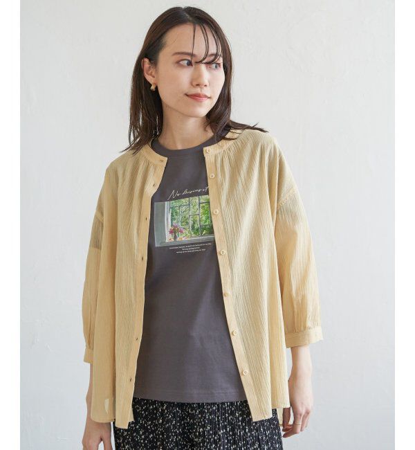 ikka「コットン楊柳バンドカラーシャツ」|シャツ・ブラウス|