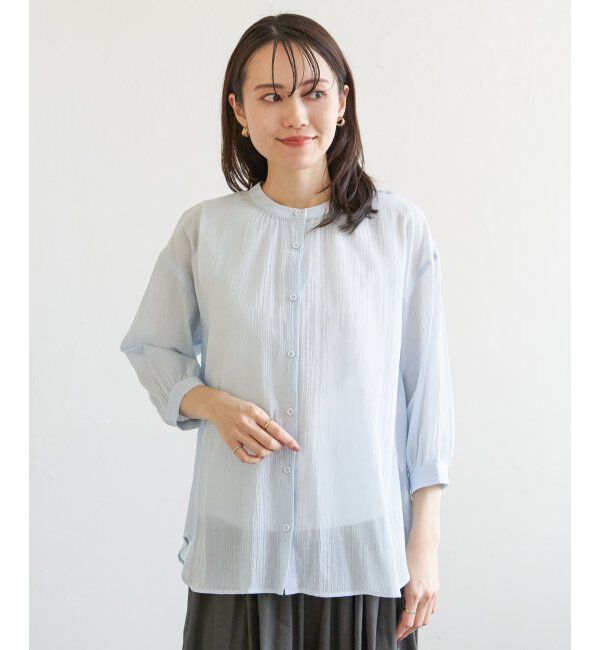 ikka「コットン楊柳バンドカラーシャツ」|シャツ・ブラウス|
