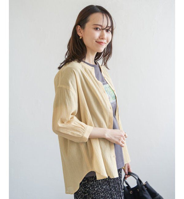 ikka「コットン楊柳バンドカラーシャツ」|シャツ・ブラウス|