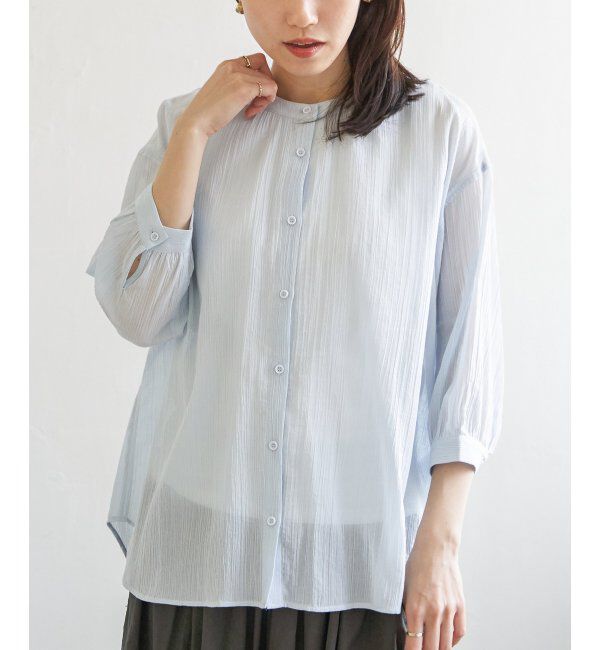 ikka「コットン楊柳バンドカラーシャツ」|シャツ・ブラウス|